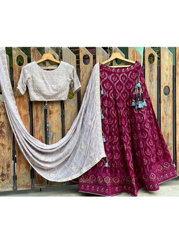 Enhanced Thread Sequence Georgette Fabric Purple Lehenga